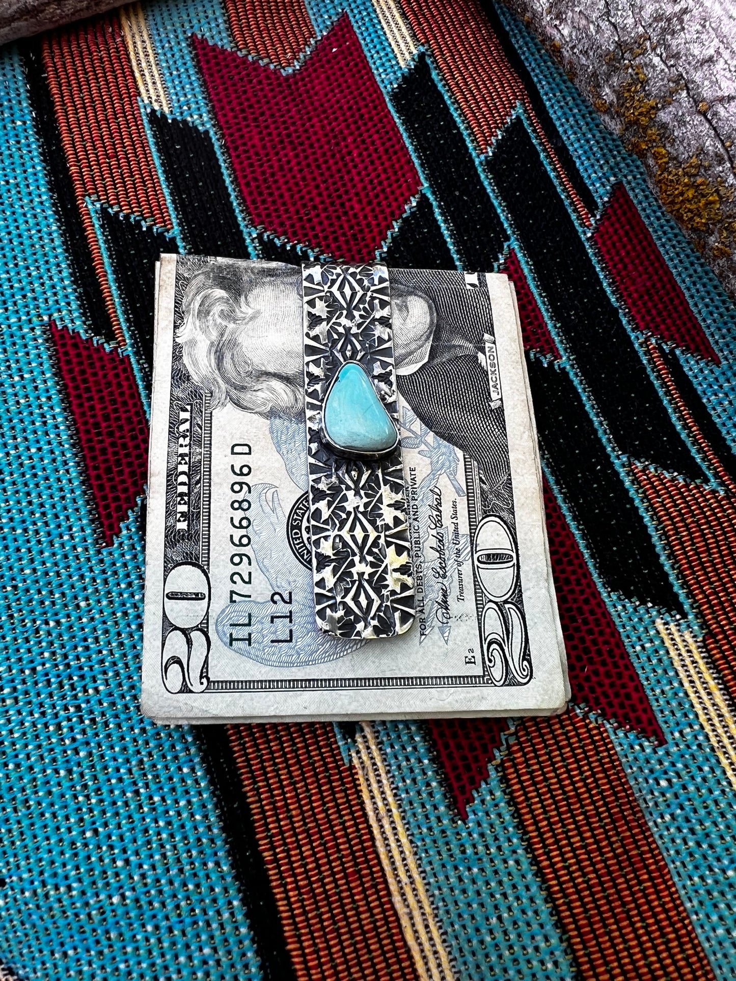 Hand made Sterling silver and Sleeping Beauty turquoise money clip
