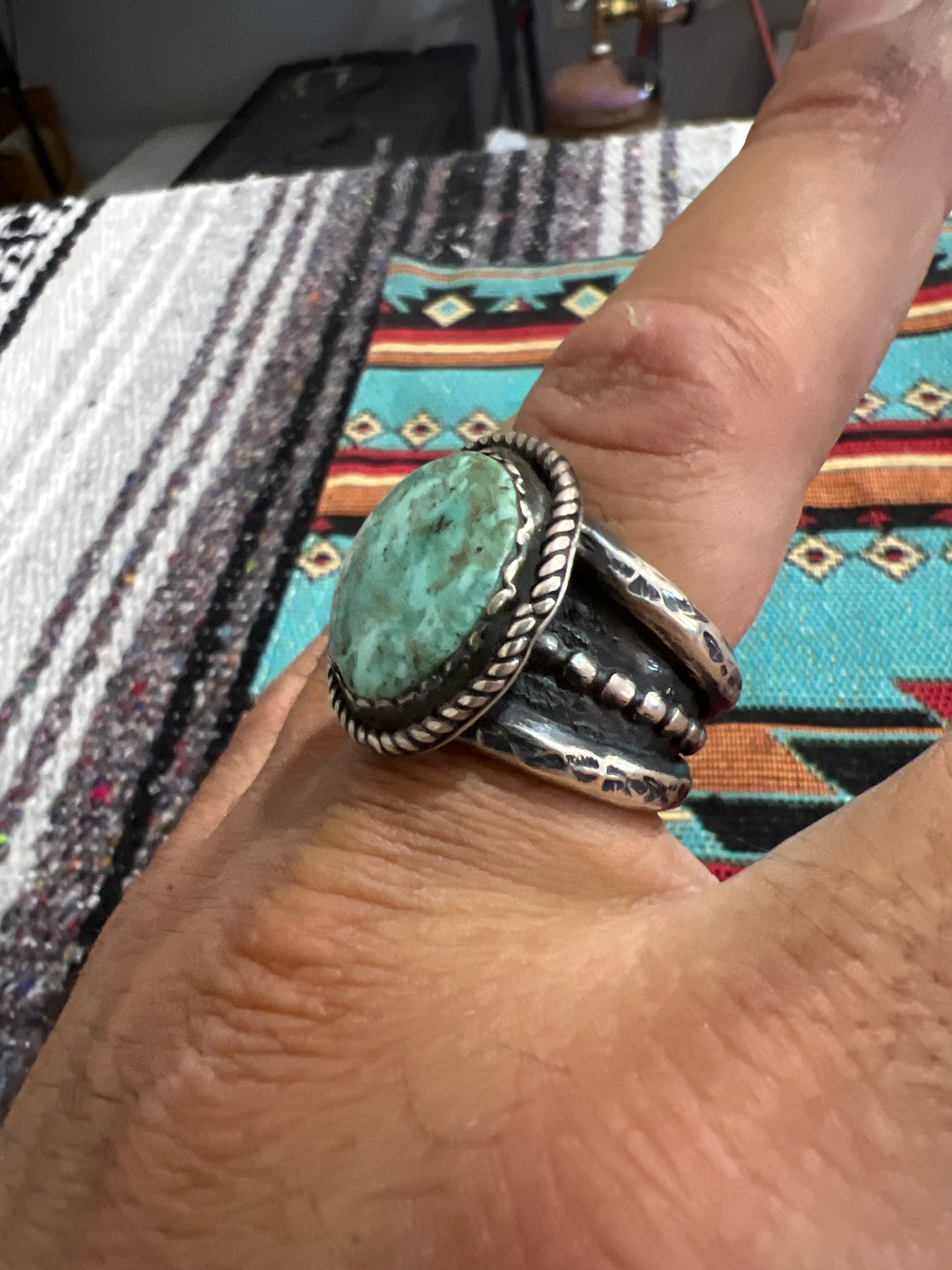 Handmade sterling silver and broken arrow veracite ring size 11