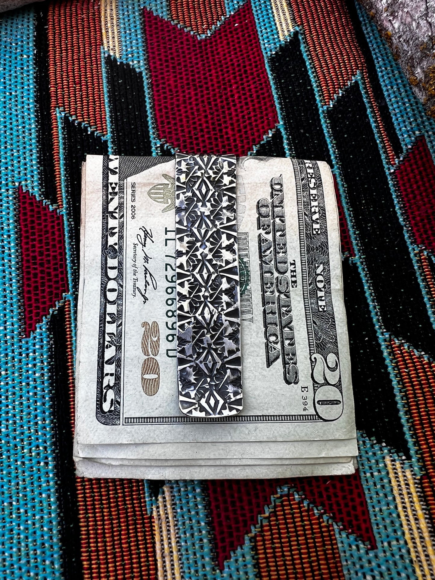 Hand made Sterling silver and Sleeping Beauty turquoise money clip