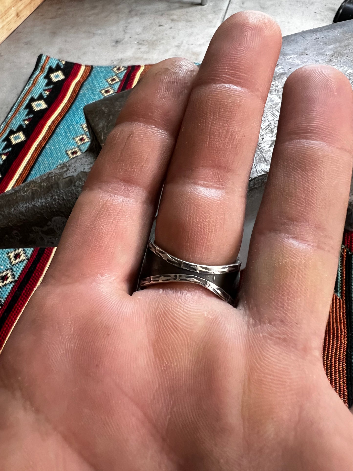 Handmade sterling silver and hubie turquoise ring. Size 10