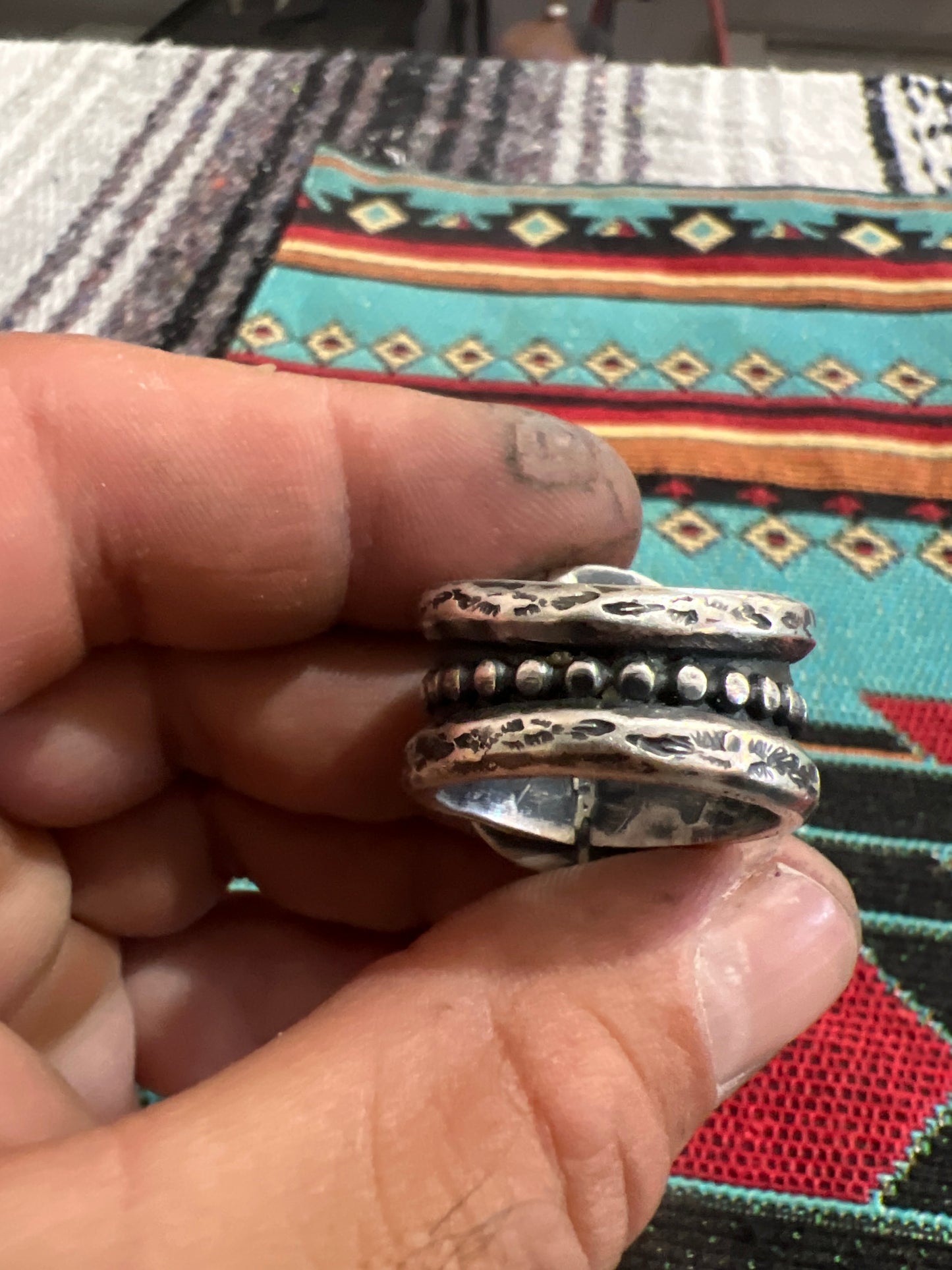 Handmade sterling silver and broken arrow veracite ring size 11