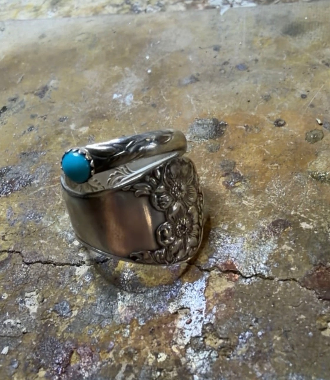 Sterling silver soon ring w/apache turquoise