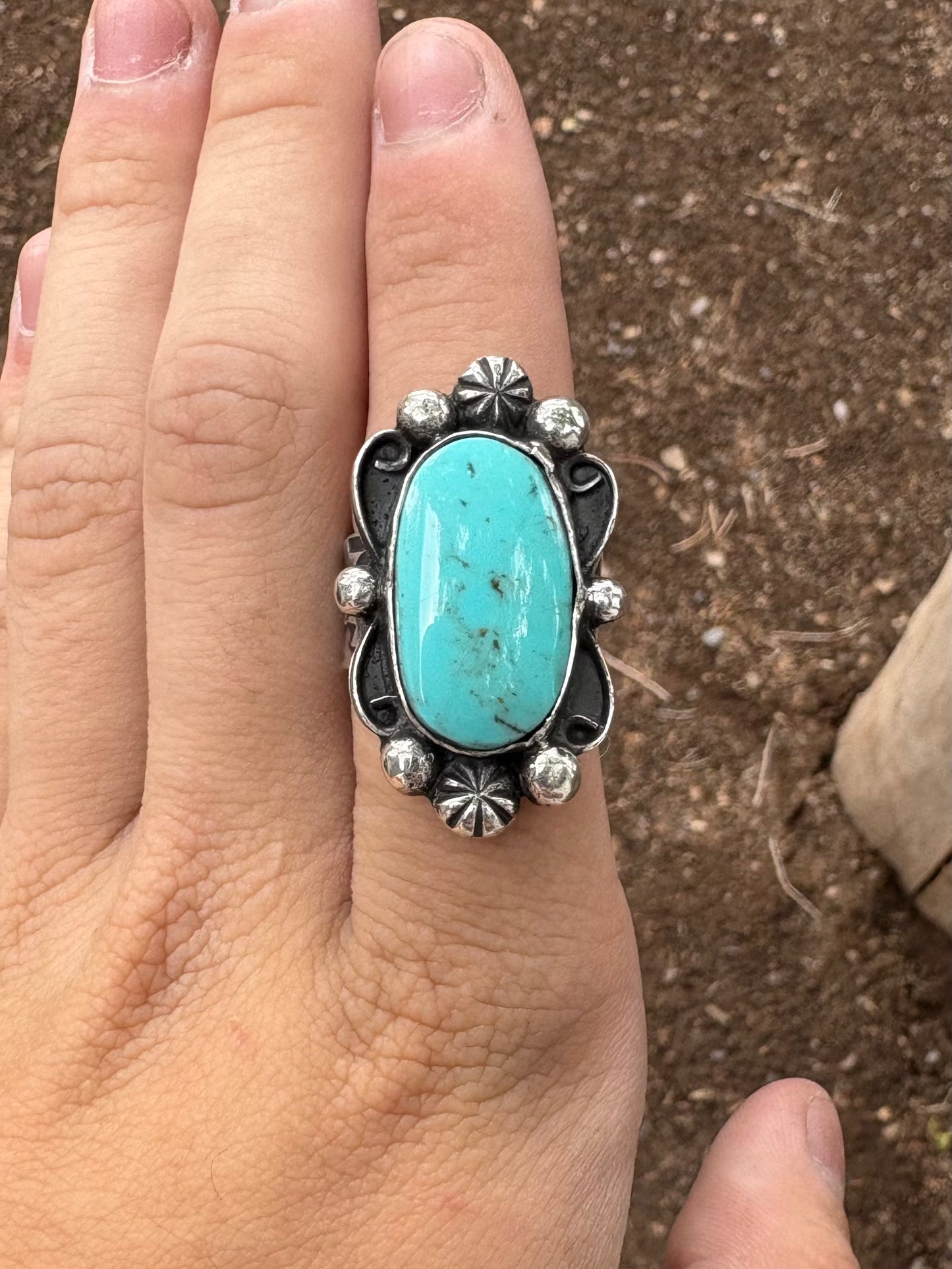 Hand made sterling silver and turquoise ring size 6 3/4