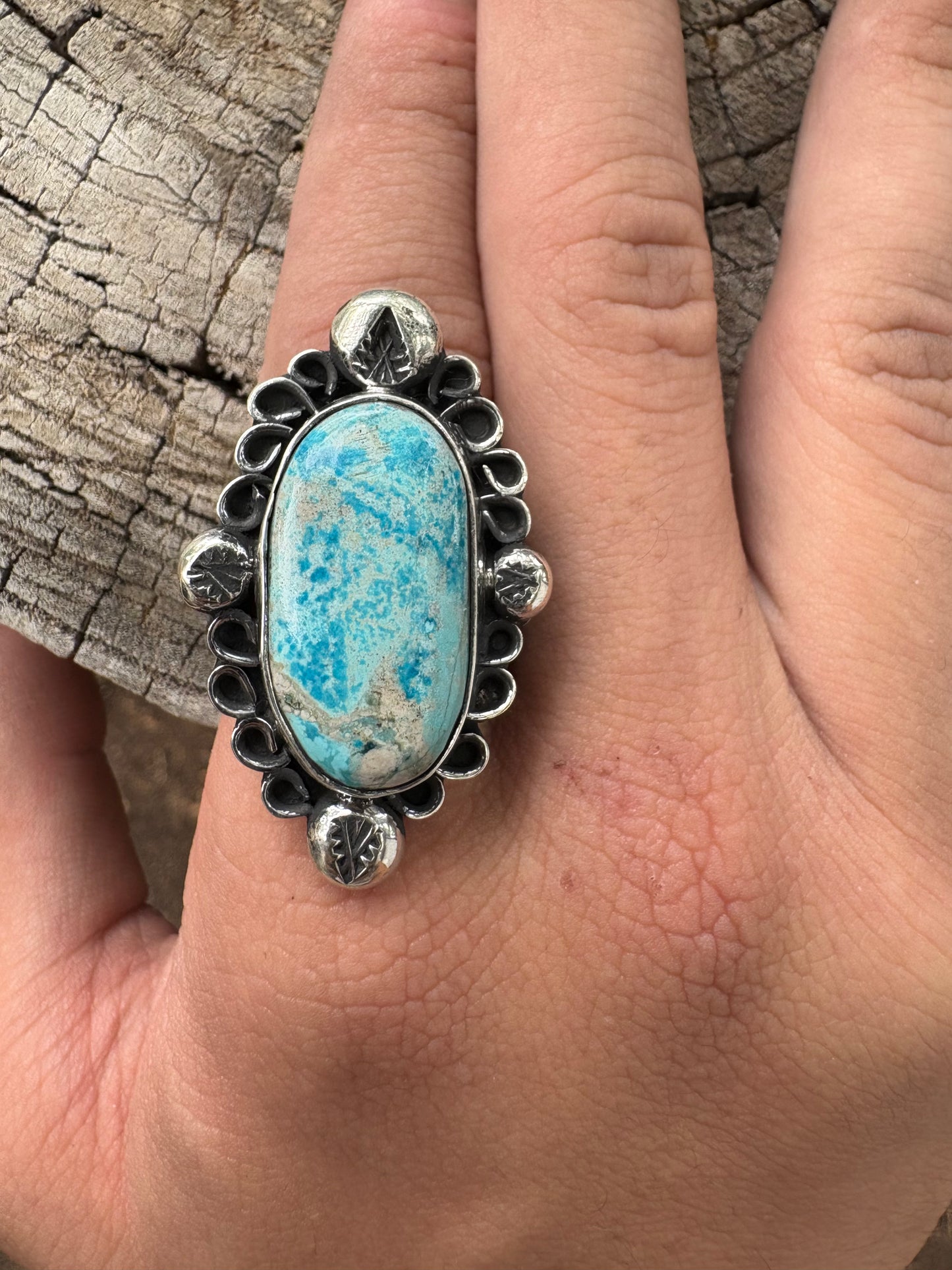 Hand made sterling silver and rare Bisbee turquoise ring size 9