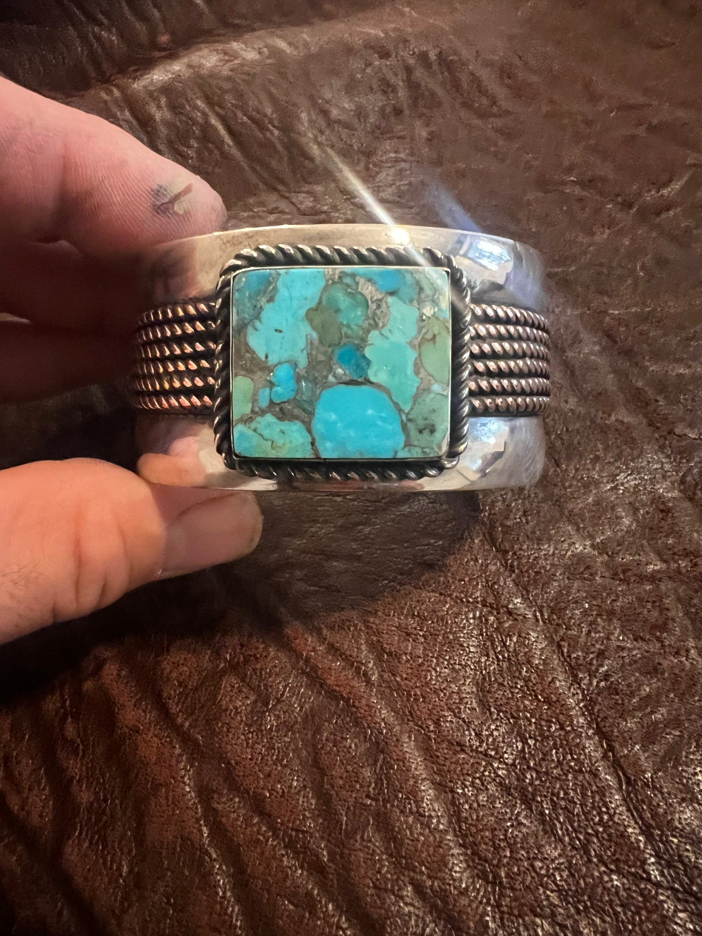 6” silver with copper twist wire, and Kingman composite turquoise cuff
