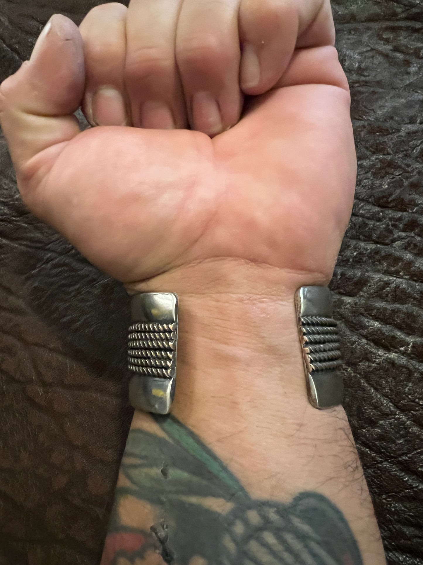 6” silver with copper twist wire, and Kingman composite turquoise cuff