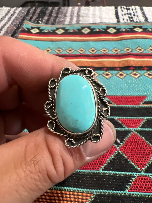 Handmade sterling silver and turquoise ring. Size 9.5