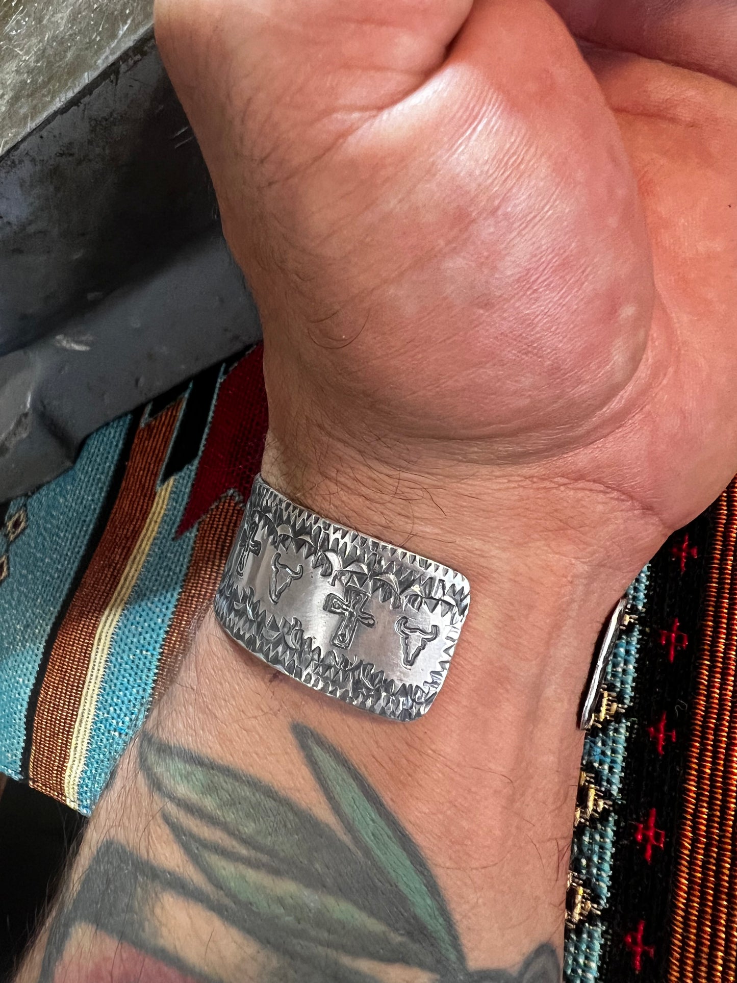 Handmade sterling silver cuff with Pilot Mountain turquoise. Size 6 inches.