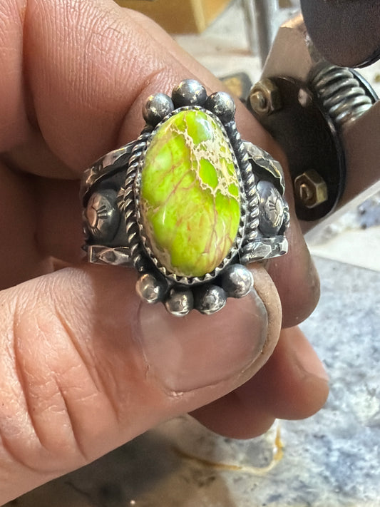 Sterling silver and apple green Hubei turquoise size 12.5