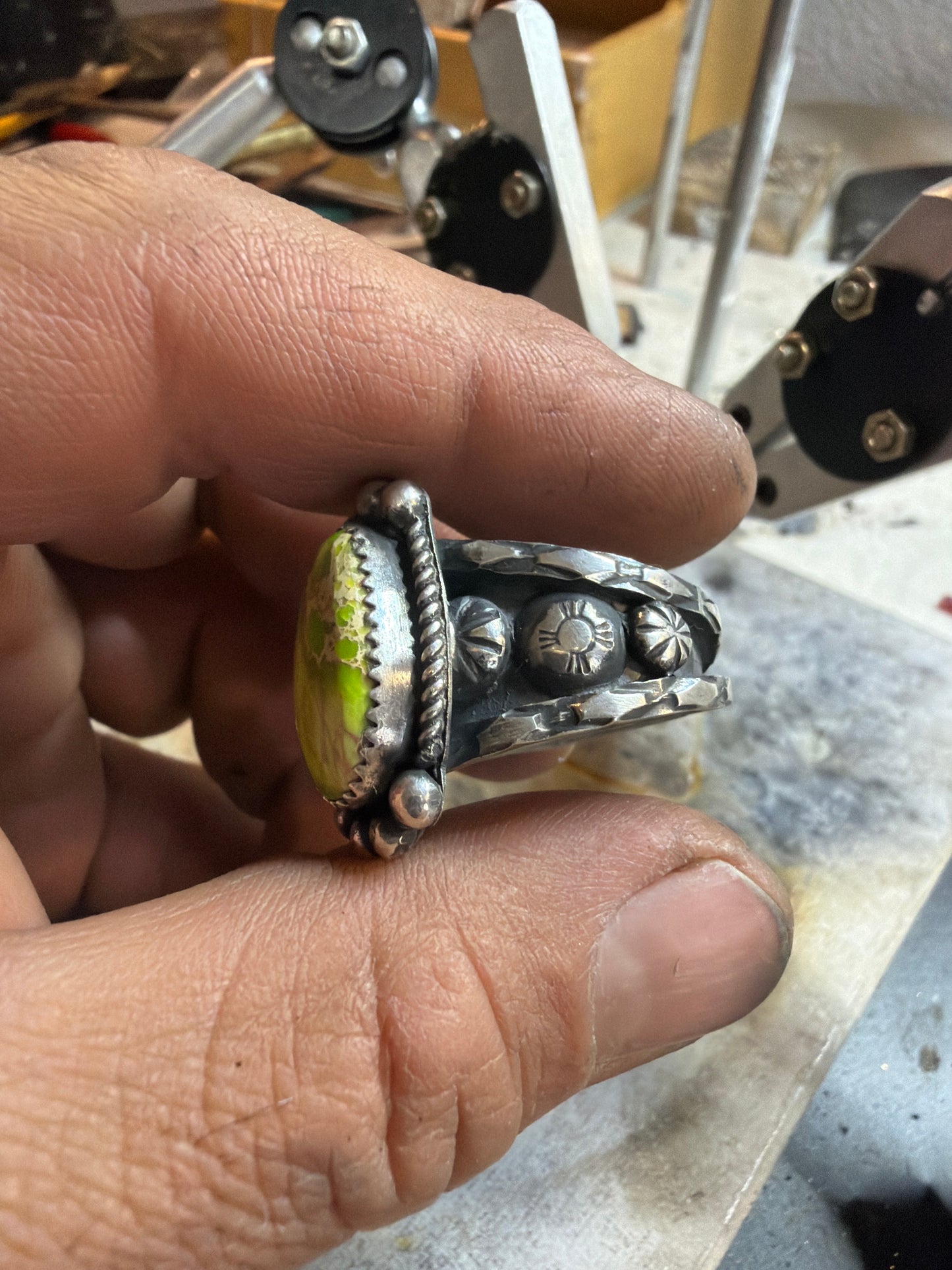 Sterling silver and apple green Hubei turquoise size 12.5