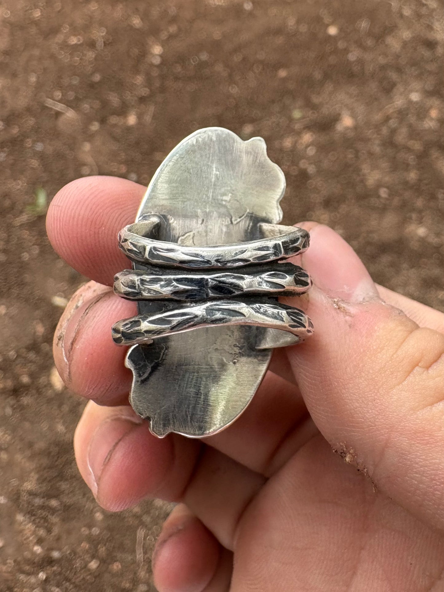 Hand made sterling silver and Pilot Mountain turquoise ring size 6 1/2.