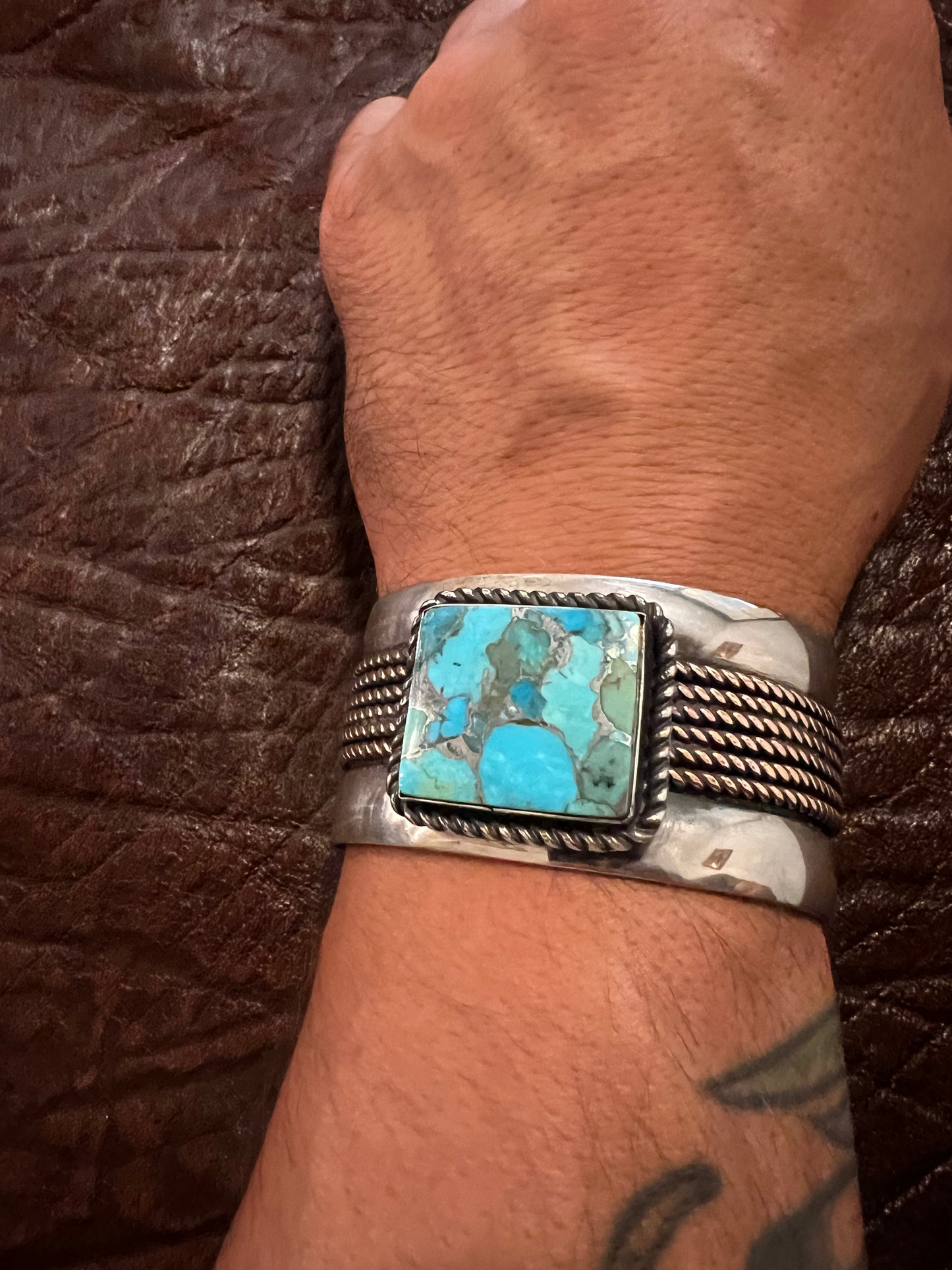 6” silver with copper twist wire, and Kingman composite turquoise cuff