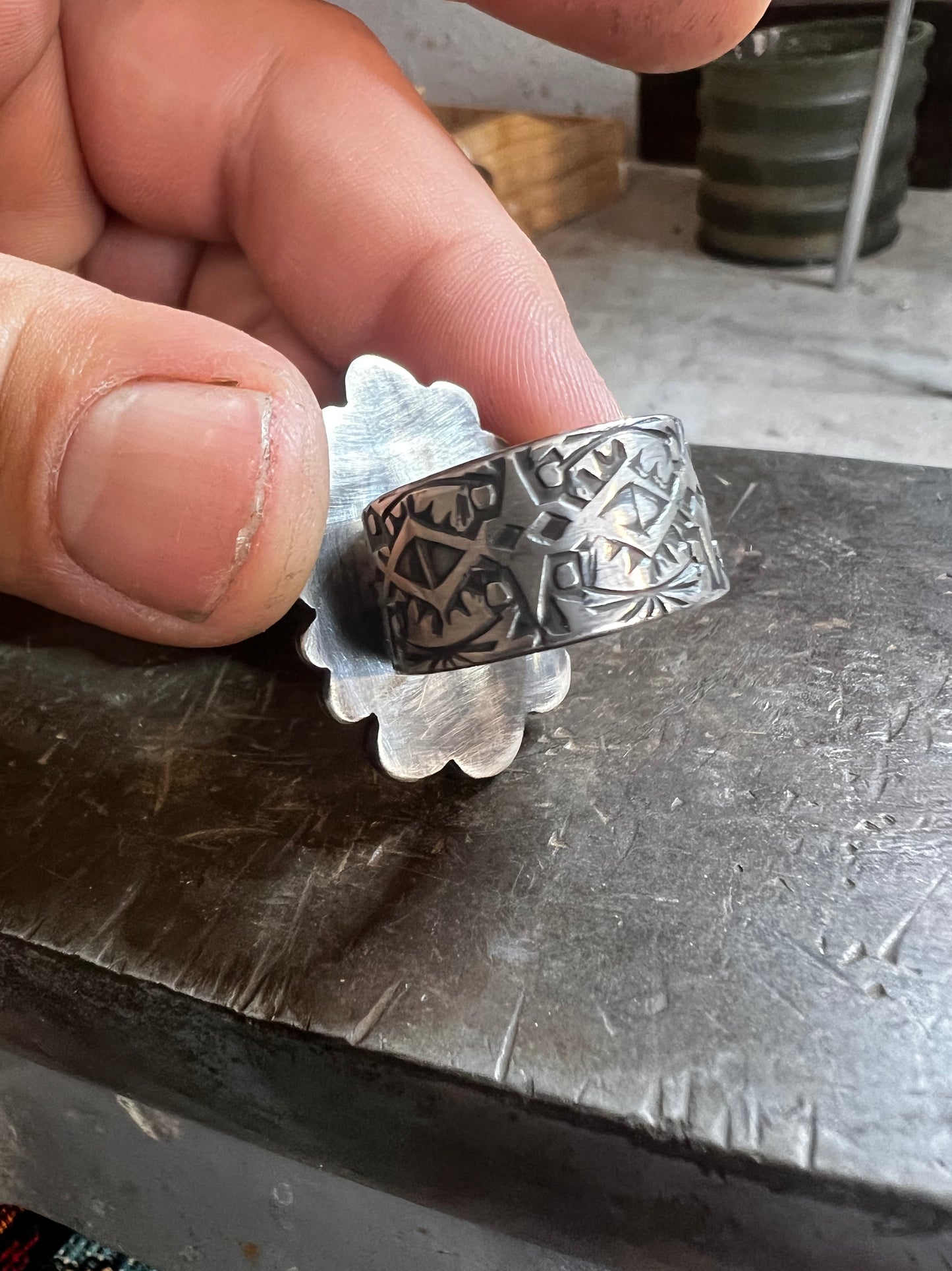 Handmade sterling silver and Morenci turquoise ring size 8