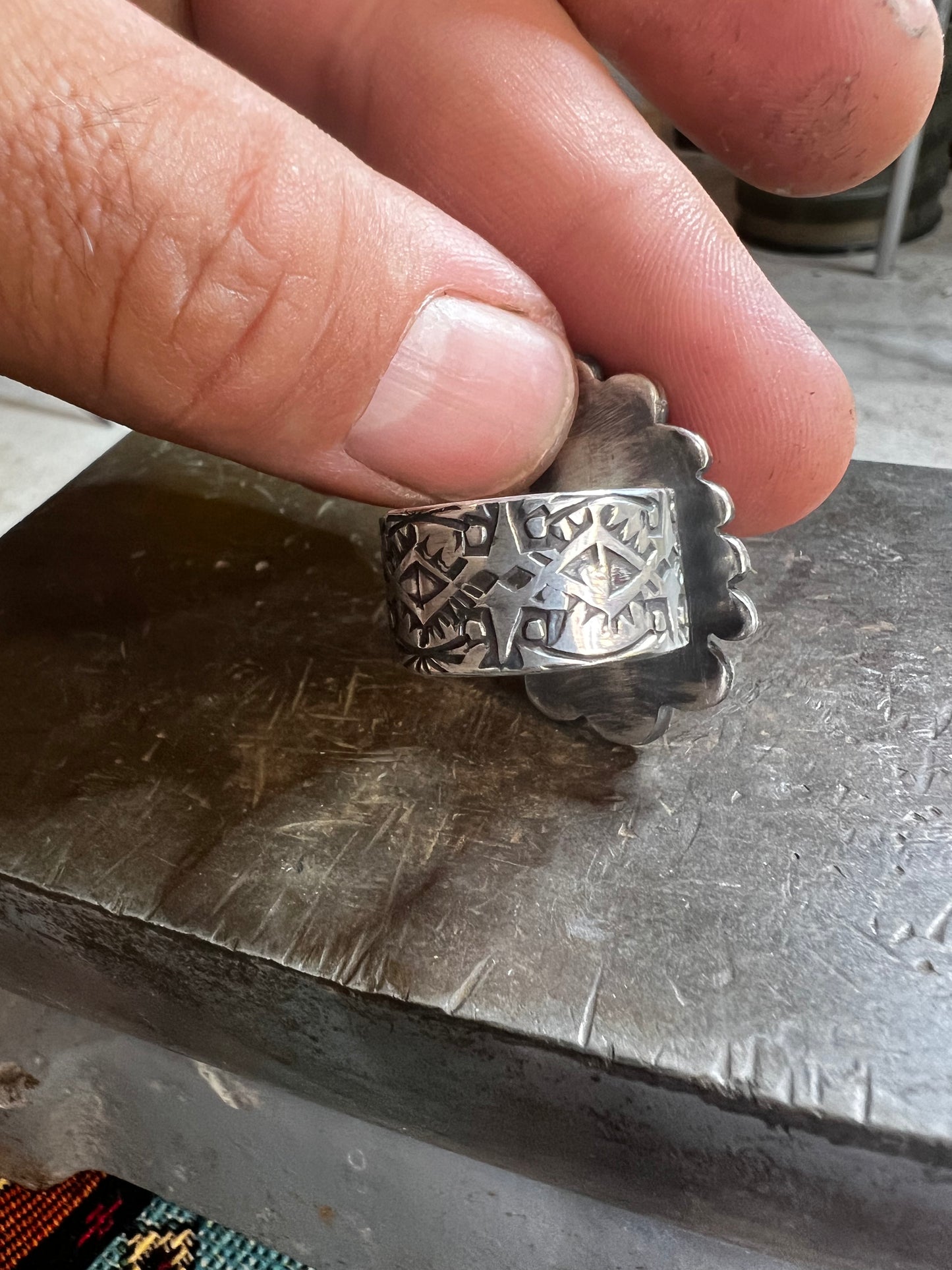 Handmade sterling silver and Morenci turquoise ring size 8