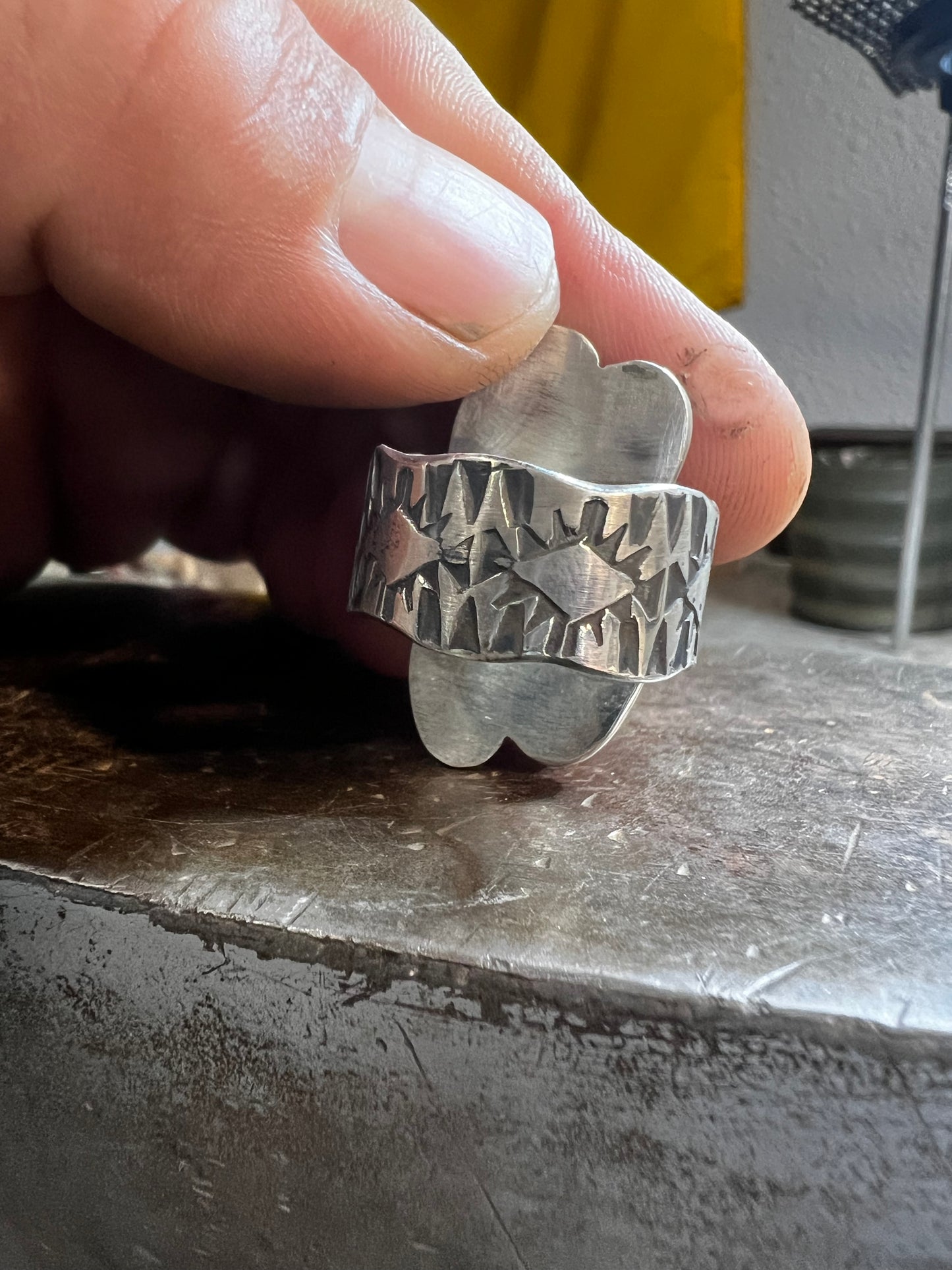Handmade sterling silver and Morenci turquoise ring. Size 8.