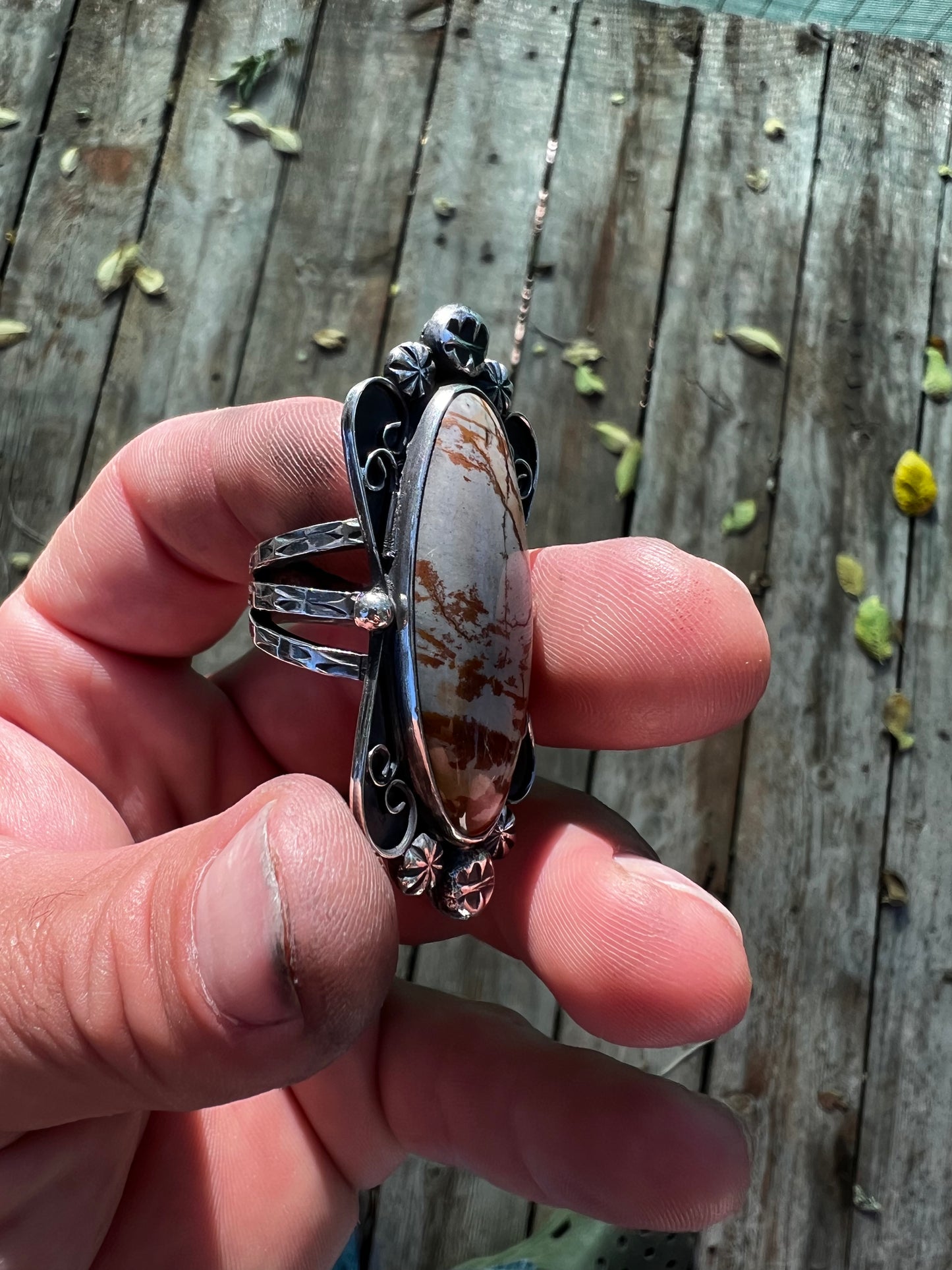 Size 8 sterling silver and Lahontan Jasper ring