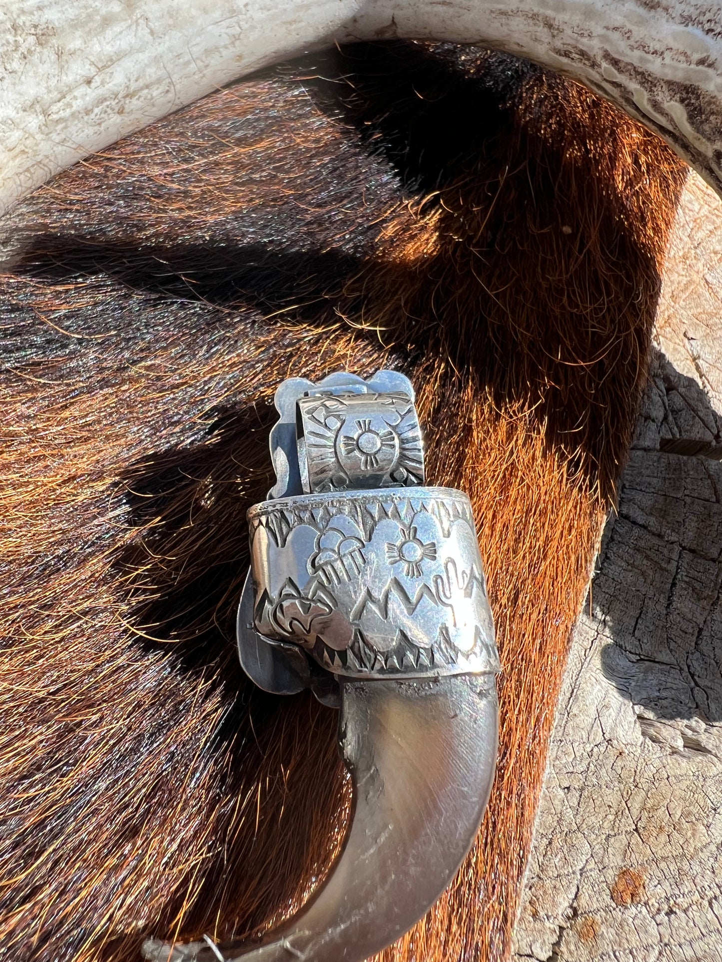 Sterling silver and Ithaca peak turquoise, black bear claw pendant ￼