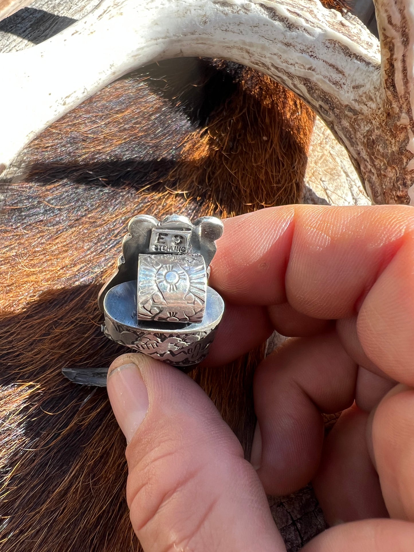 Sterling silver and Ithaca peak turquoise, black bear claw pendant ￼