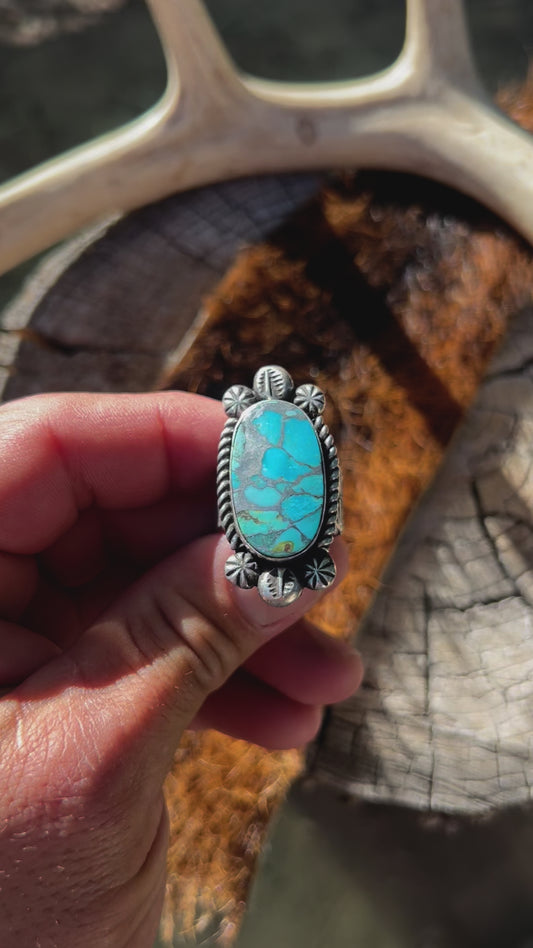 Sterling silver and Kingman composite turquoise ring. Size 10