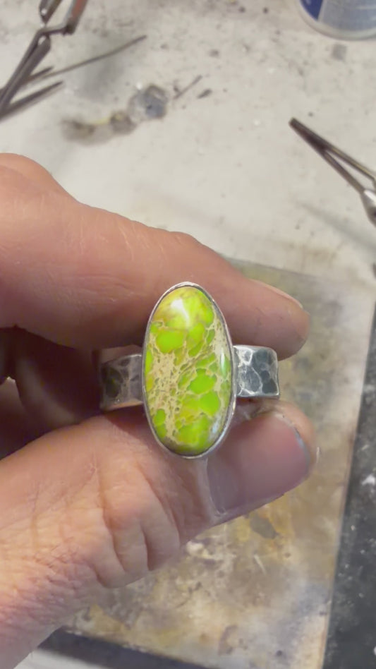 Sterling silver and green apple Hubie turquoise ring size 12