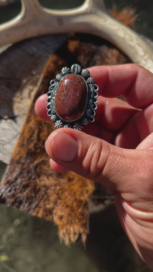 Sterling silver and dinosaur bone ring size 10