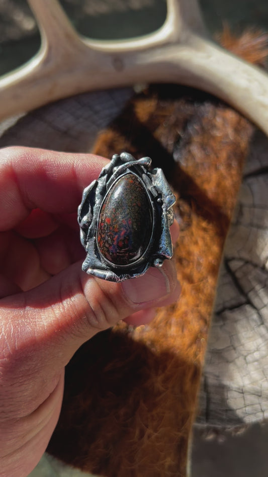 Sterling silver and dinosaur bone ring. Size 10