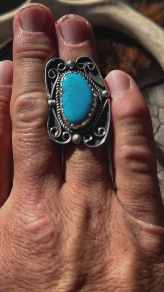 Sterling silver and blue Royston turquoise ring size 9